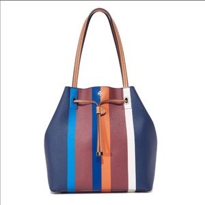 TORY BURCH KERRINGTON STRIPED DRAWSTRING TOTE, only worn a few times